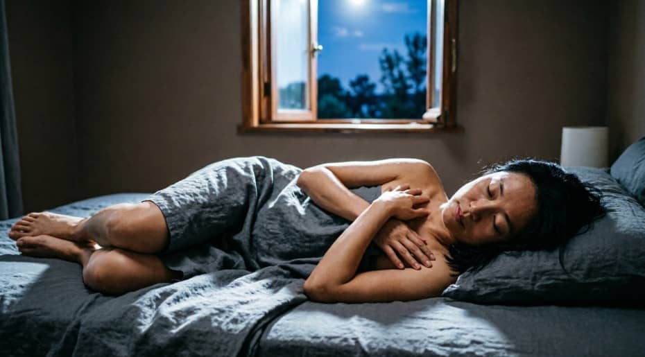 Person experiencing deep restful sleep with moonlight through window showing nervous system recovery and parasympathetic state activation