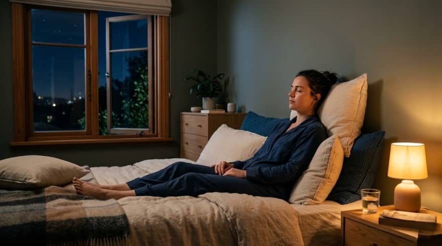 calm your nervous system tonight — person sitting peacefully in bed after completing nervous system reset protocol