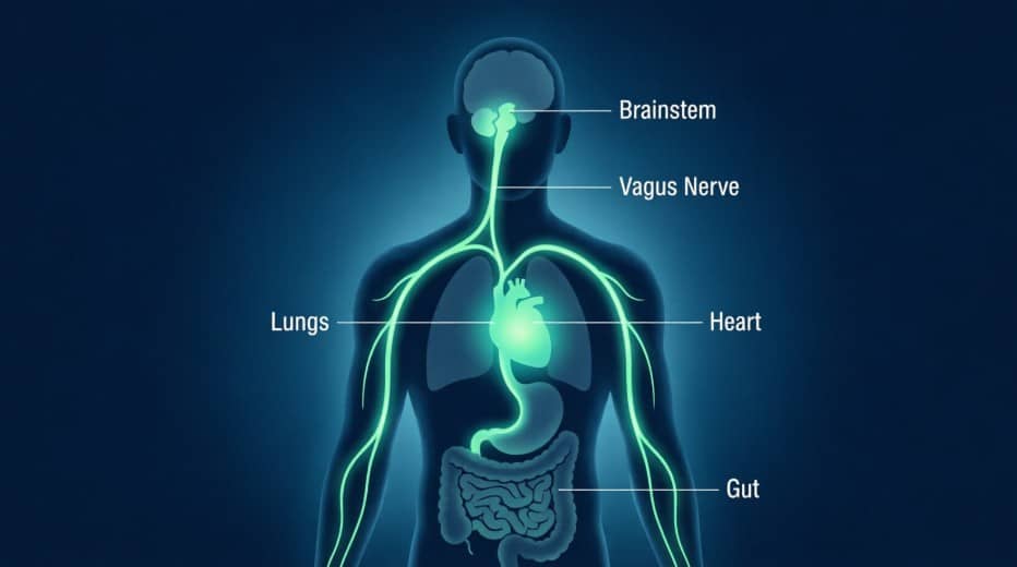 vagal nerve stimulation for sleep — diagram showing vagus nerve pathway from brainstem to gut